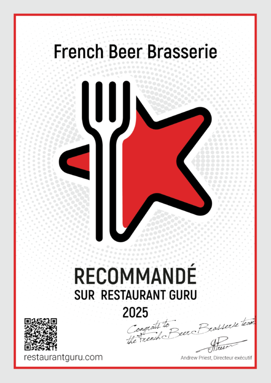 La French Beer Brasserie reçoit la distinction « Recommandé » par Restaurant Guru